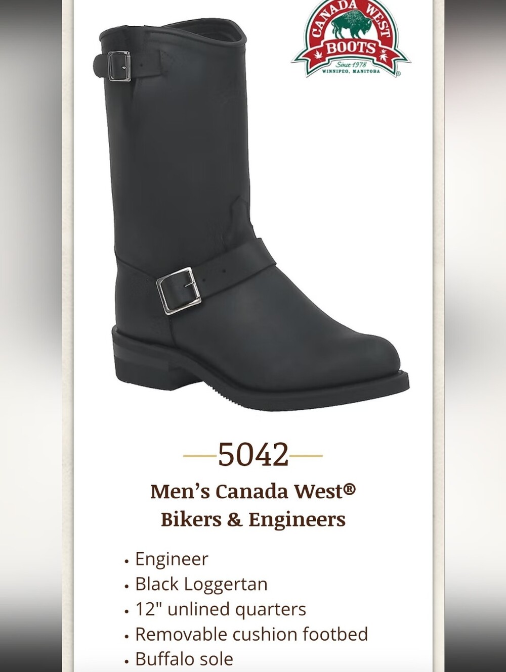 Canada West Men's Black Leather Engineer Biker Boots 5042 Size 8.5